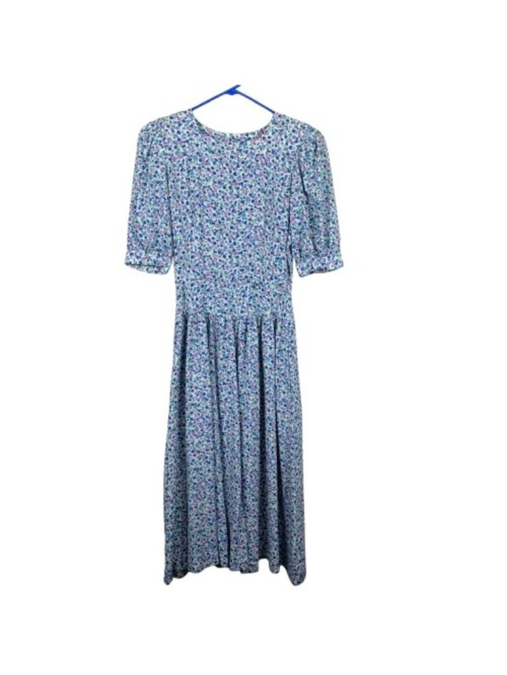 VTG 80s Lanz Originals Microfloral Midi Dress 100% Rayon Cottagecore Coquette